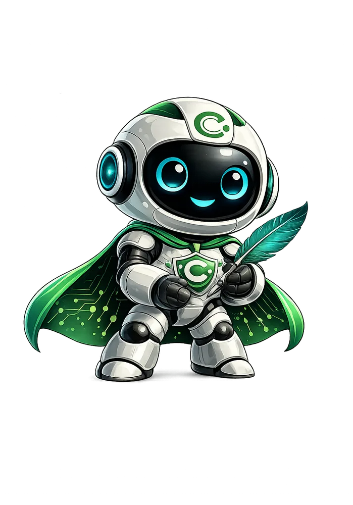 Cipy, la mascota de Ciprodata, con una pluma